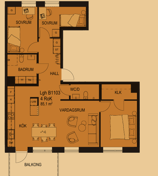 Planritning 4 rum och kök